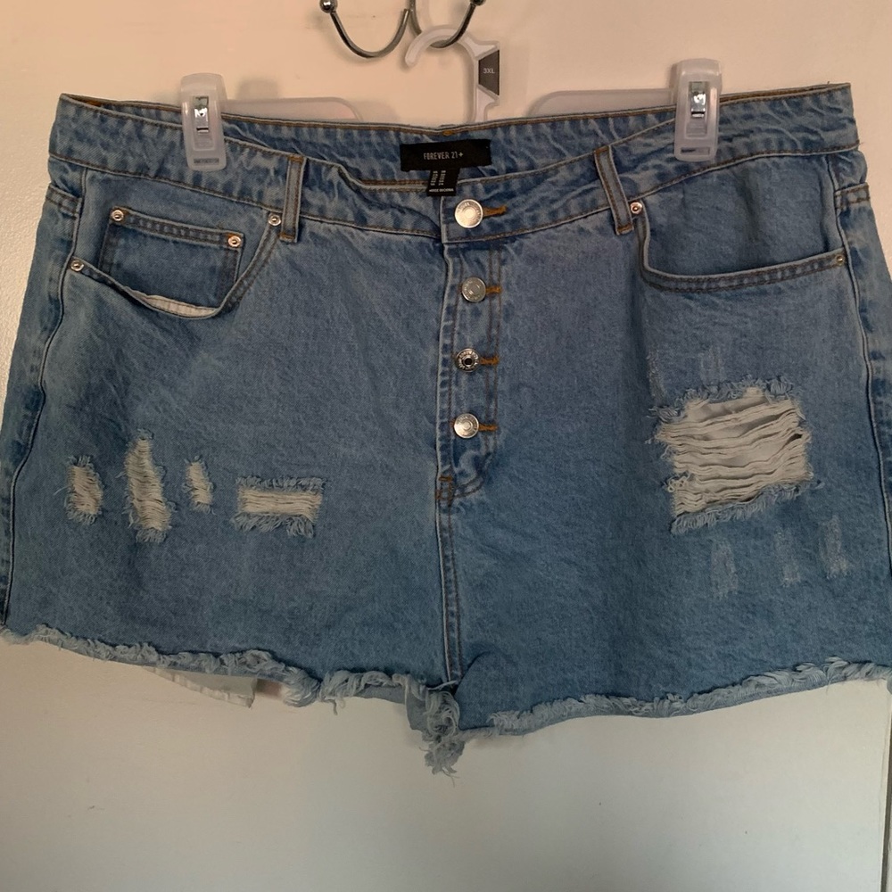 Forever 21 plus size high waist distressed denim shorts